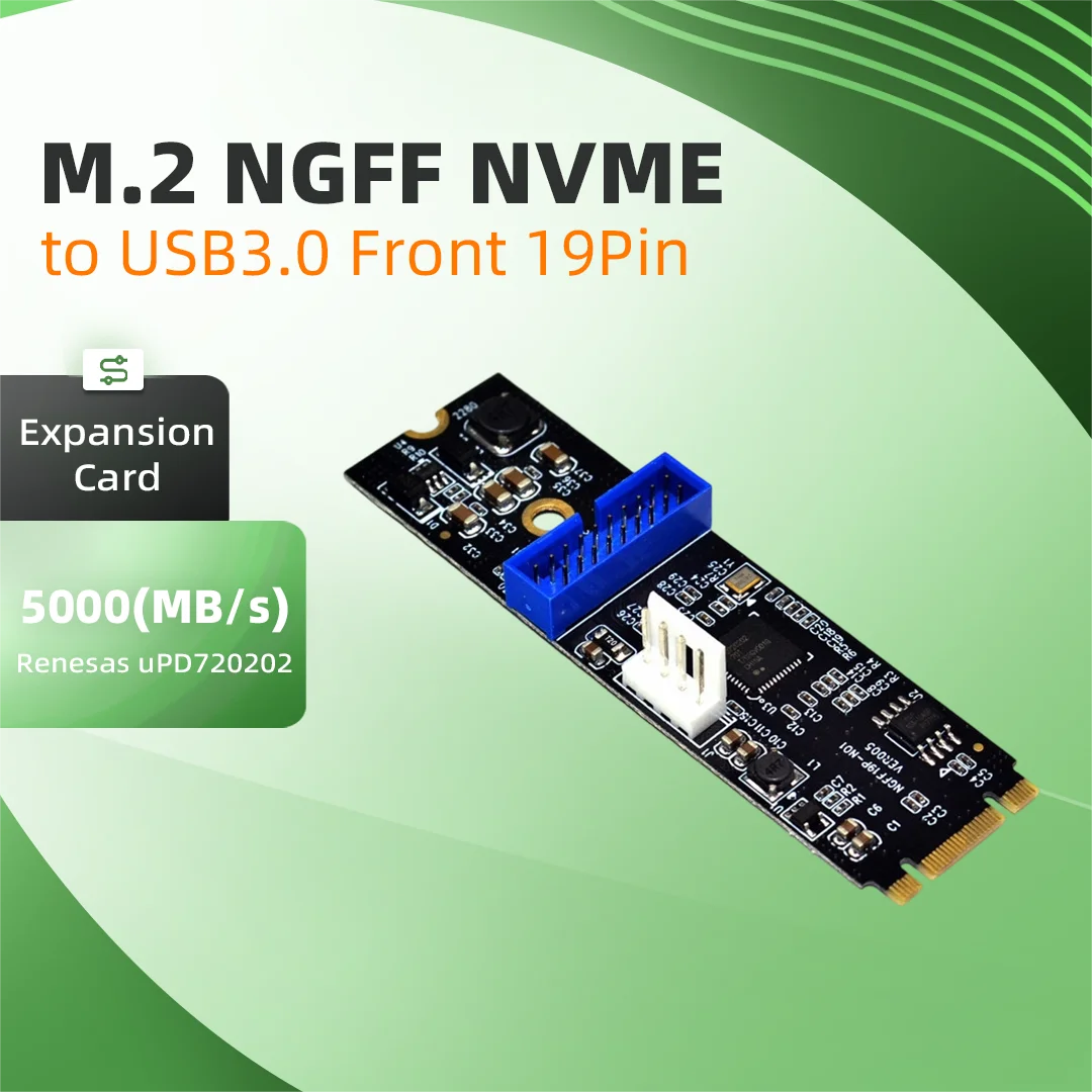 2 Port M.2 NGFF NVME to USB3.0 Motherboard 19Pin Front Header Adapter Card Small 4PIN Power Connector Desktop Internal Expansion