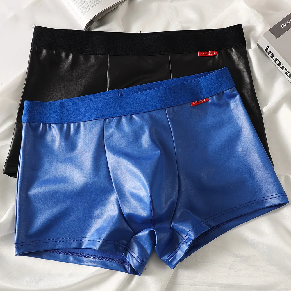 Clubwear For Party Blue,Black As Pictures Show Faux Leather Boxer U Convex Pouch 90 Polyester 10 Spandex Stretch Fabric