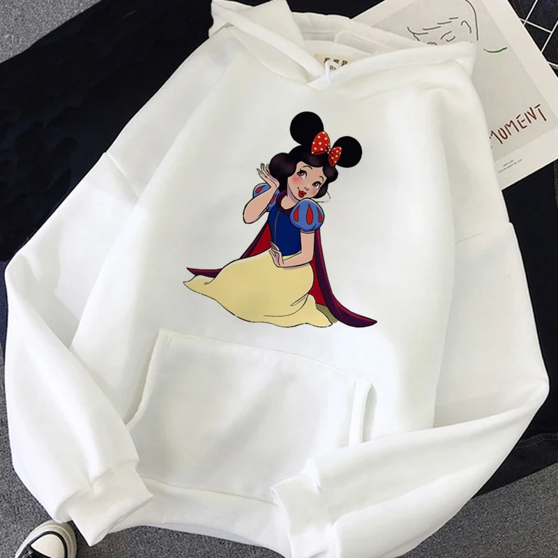 Kawaii Disney Cartoon księżniczka bluza damska śmieszne uszy Mickey wzór Streetwear bluzka Harajuku bluza damska bluza