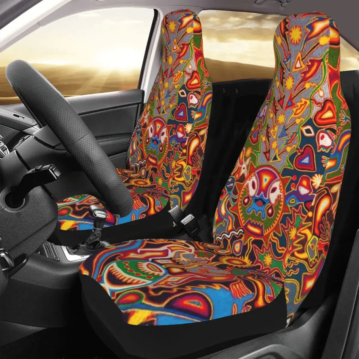 Mexico Art Huichol Car Seat Cover Custom Printing Universal Front Protector Accessories Cushion Set