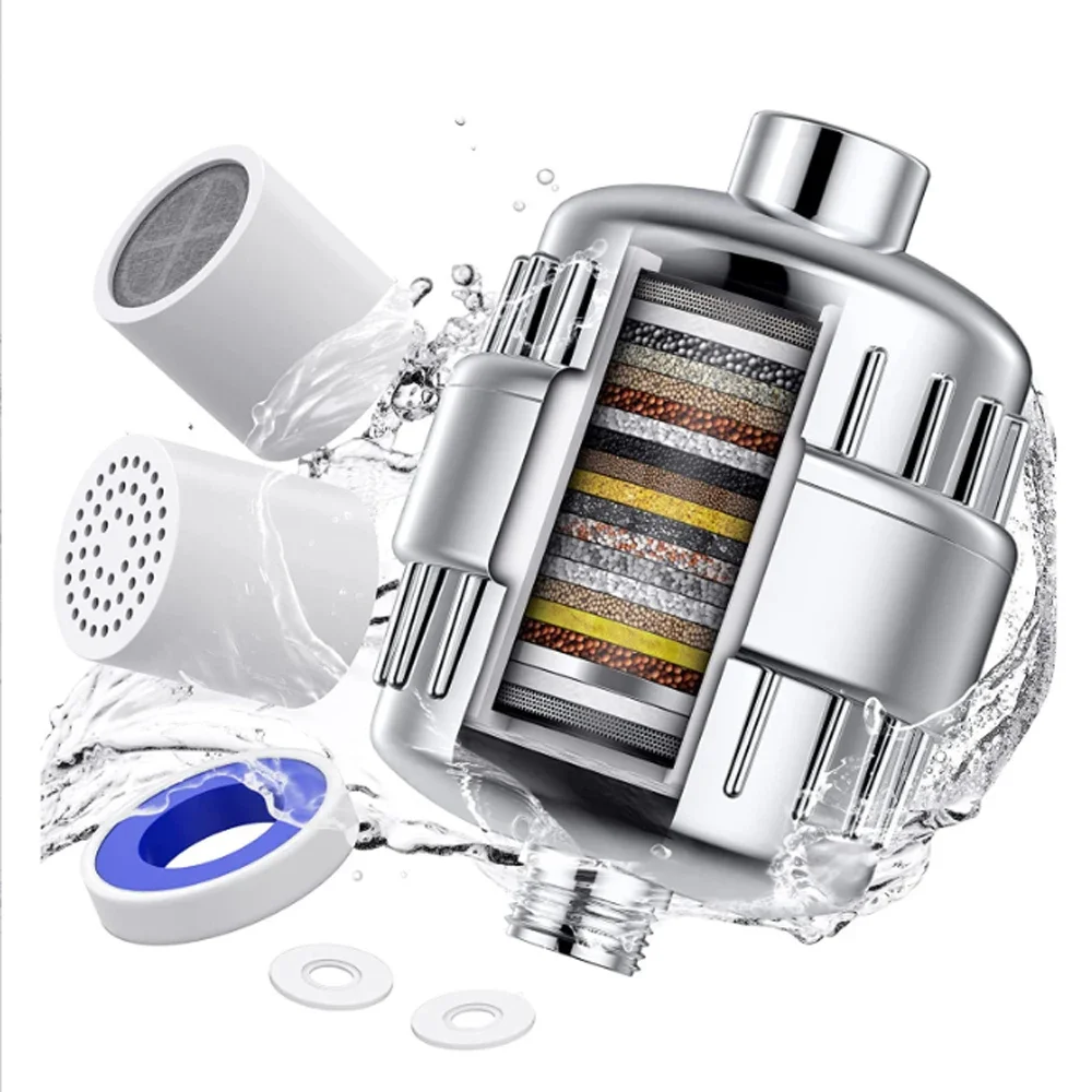

Silver High Output Shower Water Filter Remove Chlorine Heavy Metals Filtered Showers Headhower Head Soften for Hard Water