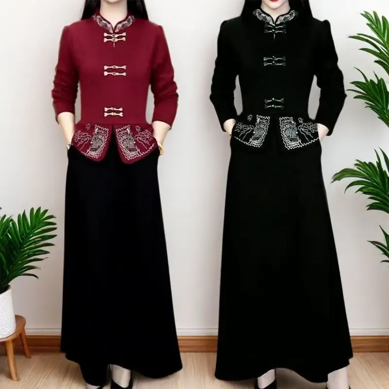 Elegant Two-Piece Style Dress Spring Autumn Fashion Slimming Belly-Covering Knee-Length