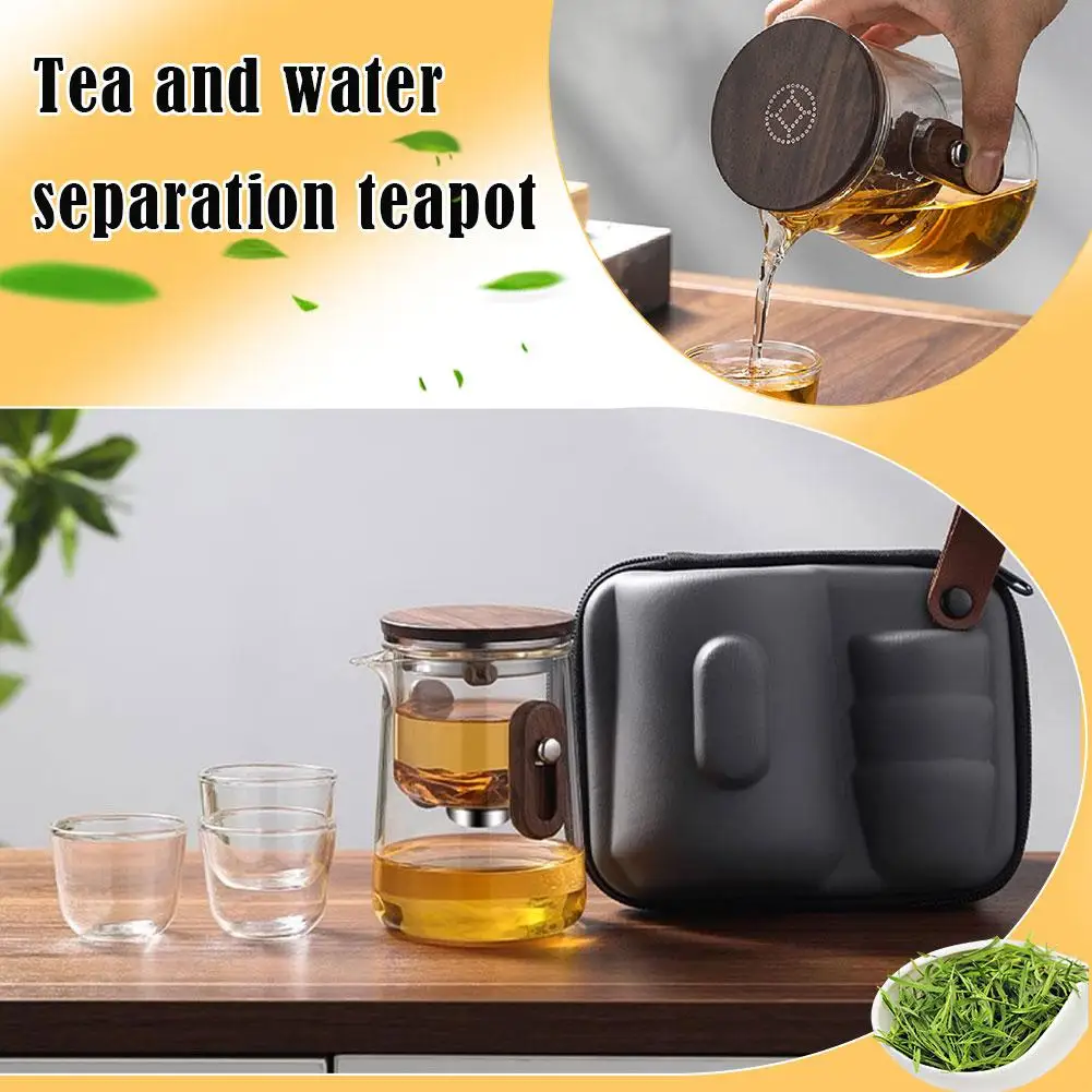 1set Outdoors Tea Square Teapot High-end Travel Tea Bladder Suction Cup Water Tea Magnetic Set Cup Glass Inner Separation T J0A5