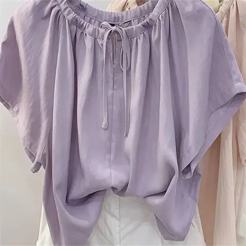 Tennis Rotary Sleeve Lace Doll Shirt for Women Summer New Round Neck Pullover Cute Loose Short Sleeve Shirt
