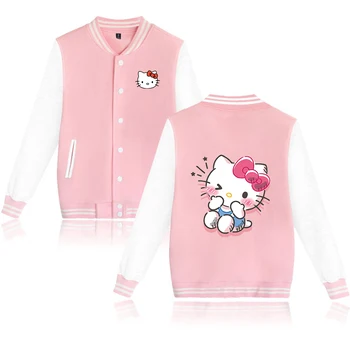 MINISO Hallo Kitty Baseball Jacke Männer Frauen Hip Hop Harajuku Jacken Streetwear Kinder Jungen Mädchen Lose College Mäntel