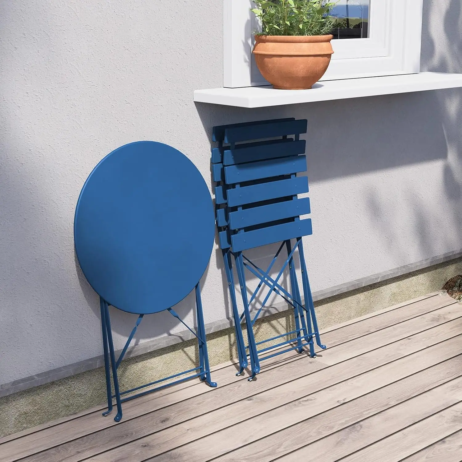 Juego de bistró para patio con estructura premium, juegos de muebles plegables para exteriores, juego de 3 mesas plegables para patio