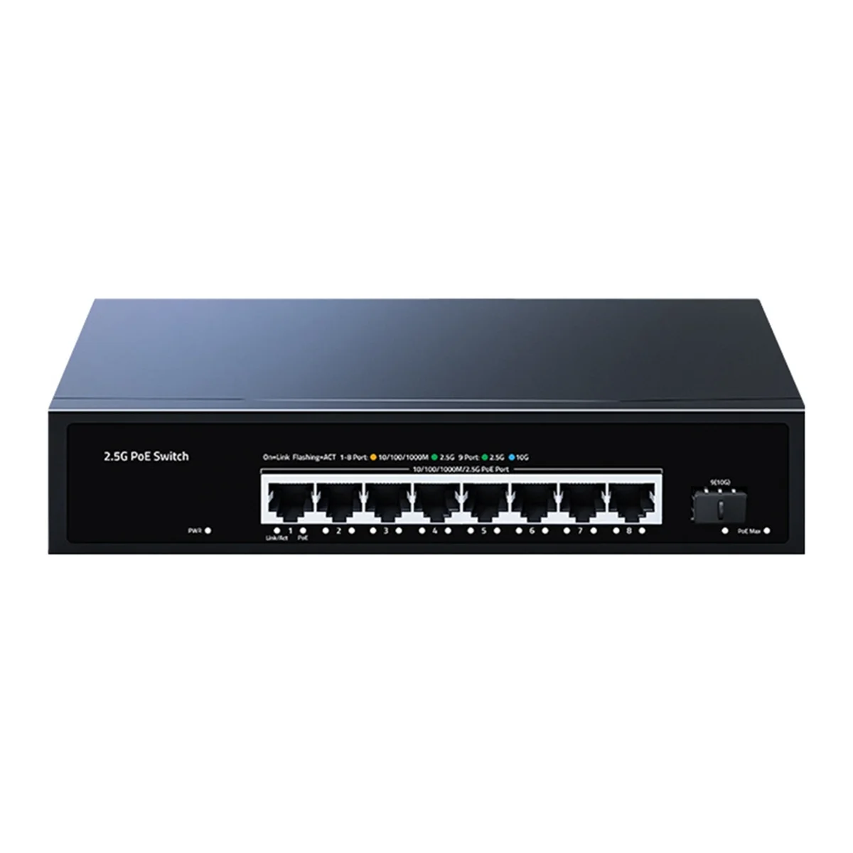 A53TT 2.5GbE POE Switch 9 Port 2.5G Network Switch 8x2.5GPOE Ports+1x10Gb SFP Optical Port Internet Splitter Fanless UK Plug
