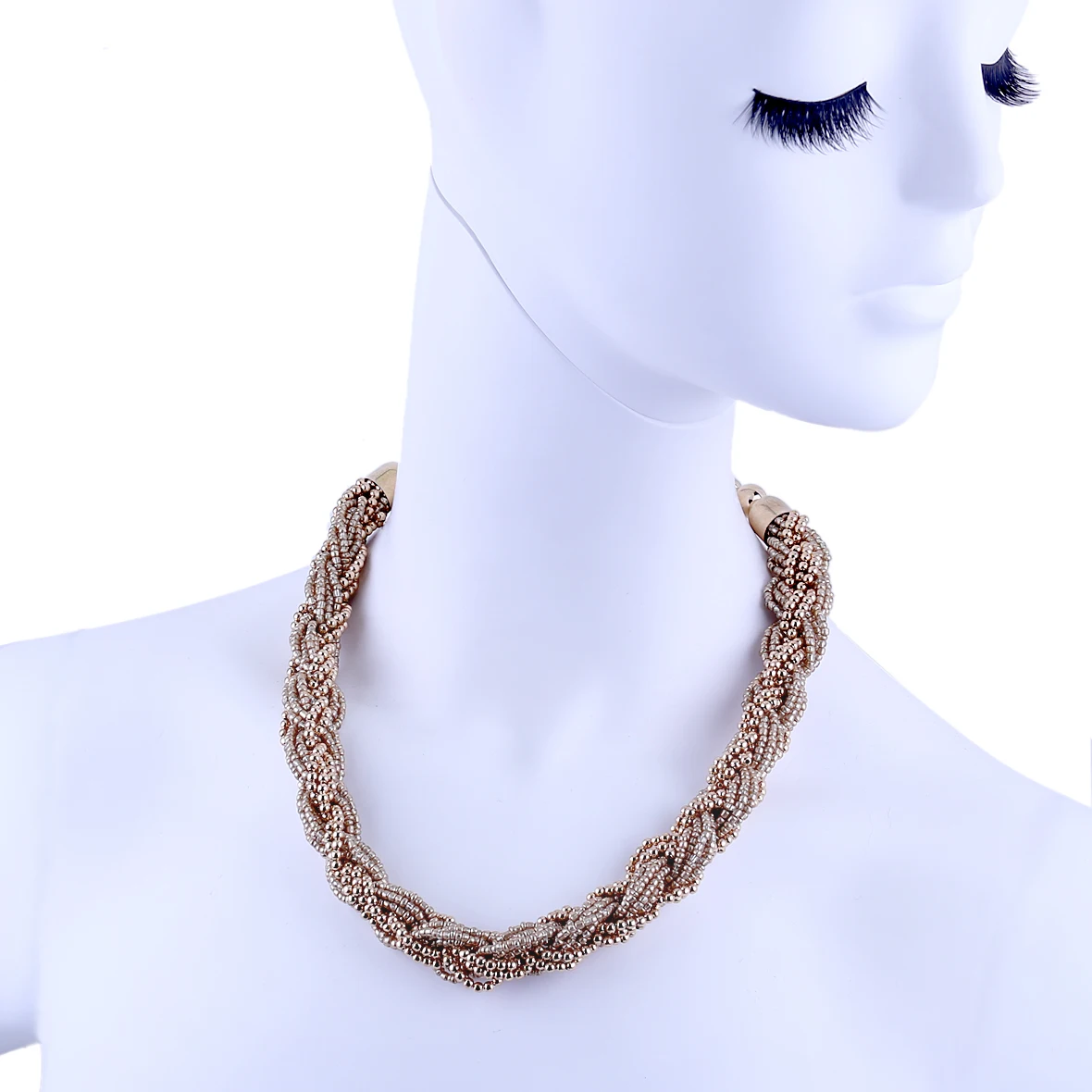 New Gold Color Small Beads Handmade Stranded Wrapped Statement Choker Necklace for Women Girls Party Wedding Jewelry