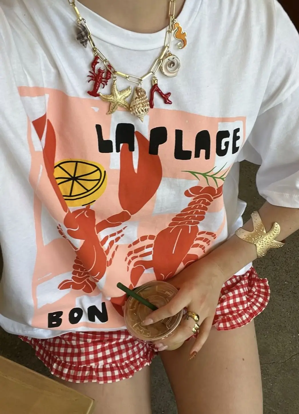 Aesthetic Seafood Graphic Top Women's Retro Lobster Lover T-Shirt Short Sleeve Y2K Egirl Cute Tshirt Fashion Female Clothing