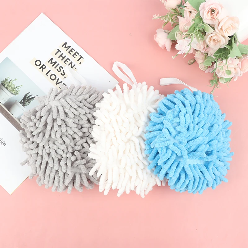 

1pc Hanging Hand Towel Kitchen Bathroom Accessories Soft Plush Hanging Towel Quick-Drying Towel For Dry Hands Wipe Towels Ball