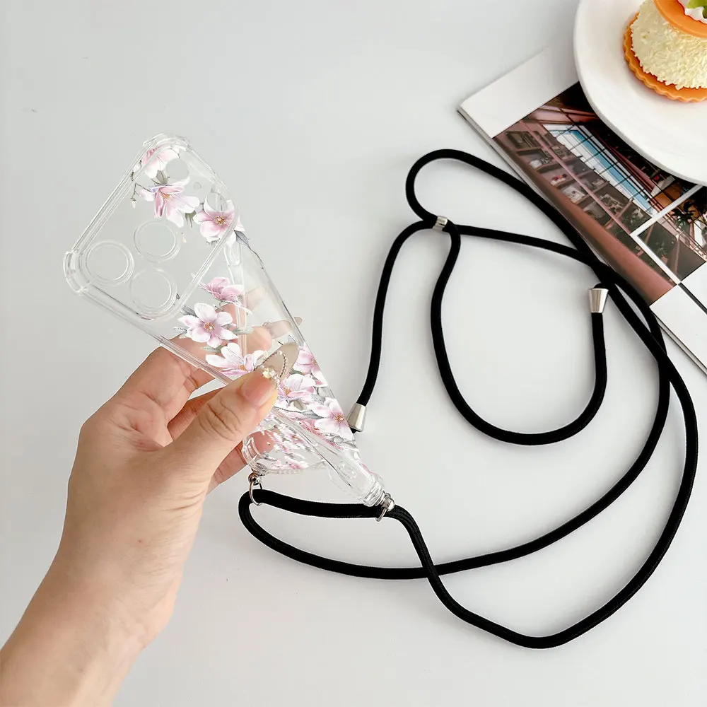 For iPhone 13 12 17 16 15 14 11 Pro XS Max 7 8 Plus 16e 17e Air SE 2022 New Pattern Crossbody Lanyard Clear Anti Fall Phone Case view 2