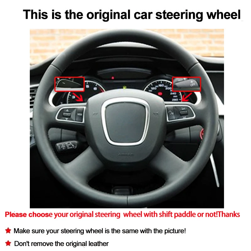 Hand Sewing Car Steering Wheel Cover Wrap For Audi Old A4 B7 B8 A6 C6 2004-2011 Q5 2008-2012 Q7 2005-2011 Beige Dark Gray Leathe
