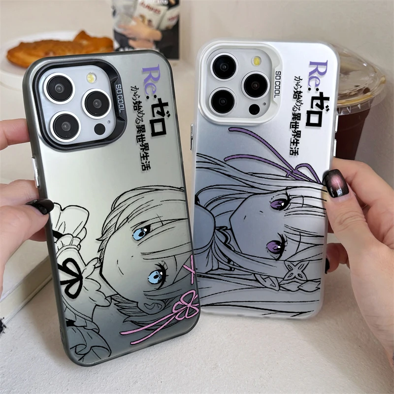 Anime Cute Rem Emilia Hard PC Case for Samsung Galaxy A24 A33 A34 A14 A13 A23 A55 A15 A35 A25 A05 A05S 5G A54 A53 A32 A52 A52S