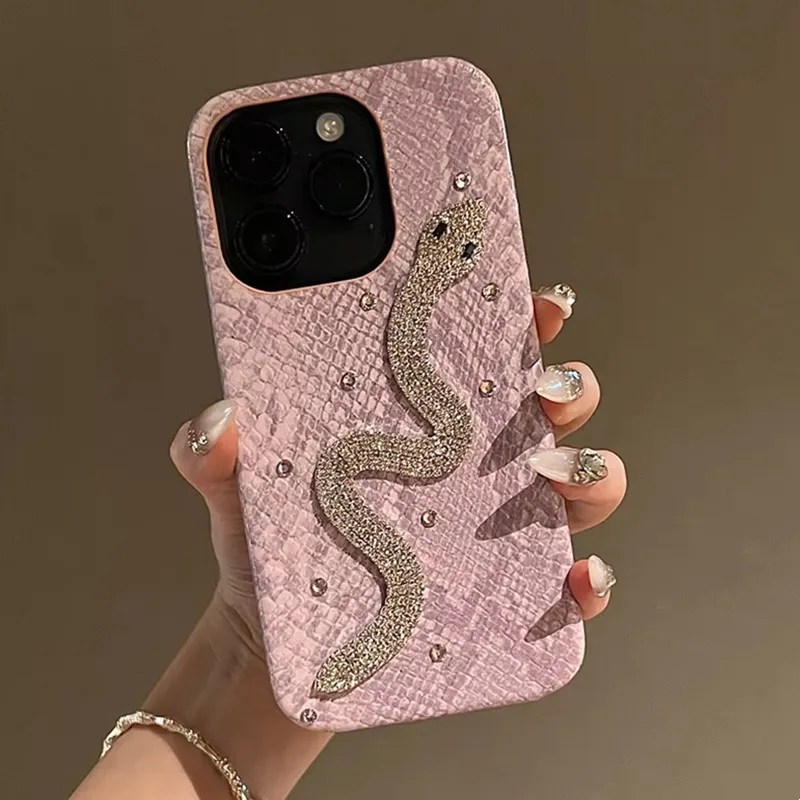 High Quality Luxurious Glitter Diamond Phone Case For IPhone 16 15 14 13 12 11 Pro Max 16 Plus Bling Snakeskin Cover