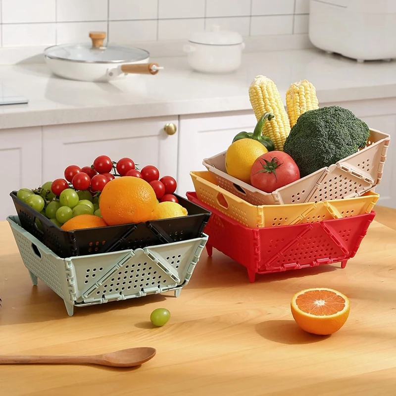 Plastic Collapsible Colander - Foldable Drain Basket With Resting Feet - Kitchen Food Strainer - Space-Saving Easy To Use Green