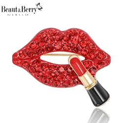 Beaut&Berry Valentine's Day Luxury Lipstick Brooches for Women Unisex Creative Pins Casual Party Accessories New Gifts Friends