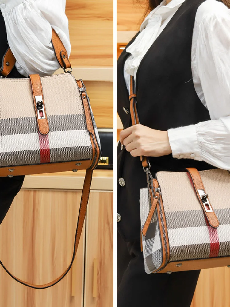 

Faionable Ladies Buet Bag Spring New Arrival Leather Plaid Crossbody Handbag Soft Zipper Closure oulder Bag for Daily Use
