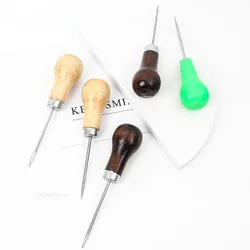 Professional Leather Wooden Handle Awl DIY Tools for Leather Craft Stitching Sewing Accessories Sewing Stitching Punching Awl
