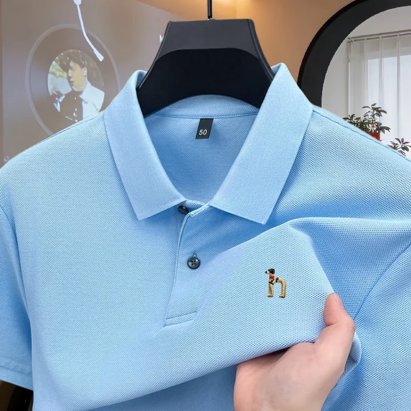 

100% pure cotton high-end brand men's short sleeved polo shirt 2026 summer luxury fashion dog embroidery golf top casual T-shirt