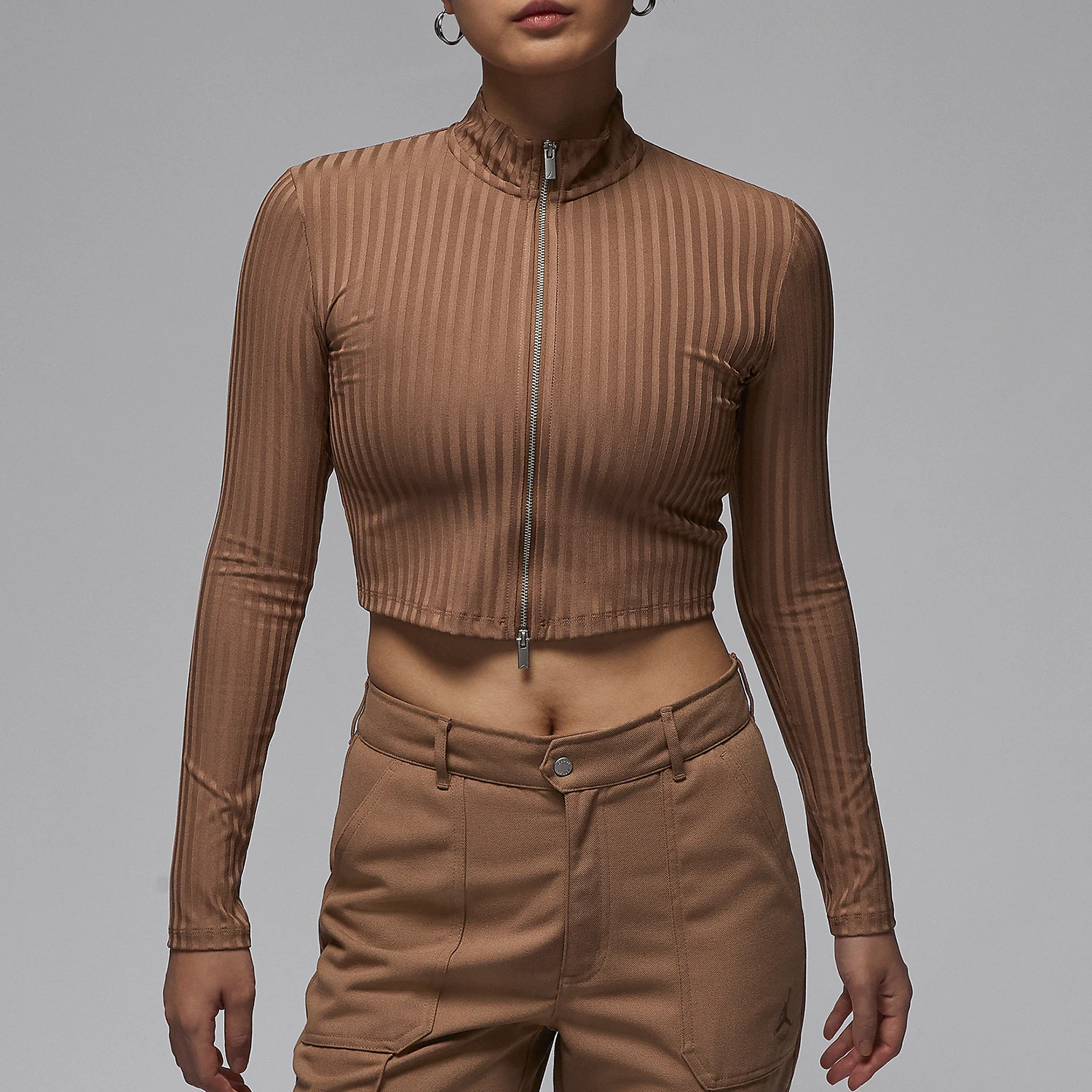 

Nike Genuine Product JORDAN Women's Crop Knitted Stand Collar Slim Jacket FV7186-223