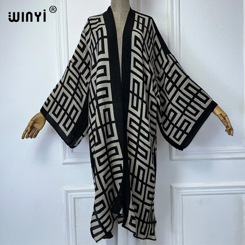 WINYI Africa Pleated dress Geometric print coats for woman elegant free size Cardigan holiday party maxi dress Kimono cover-up