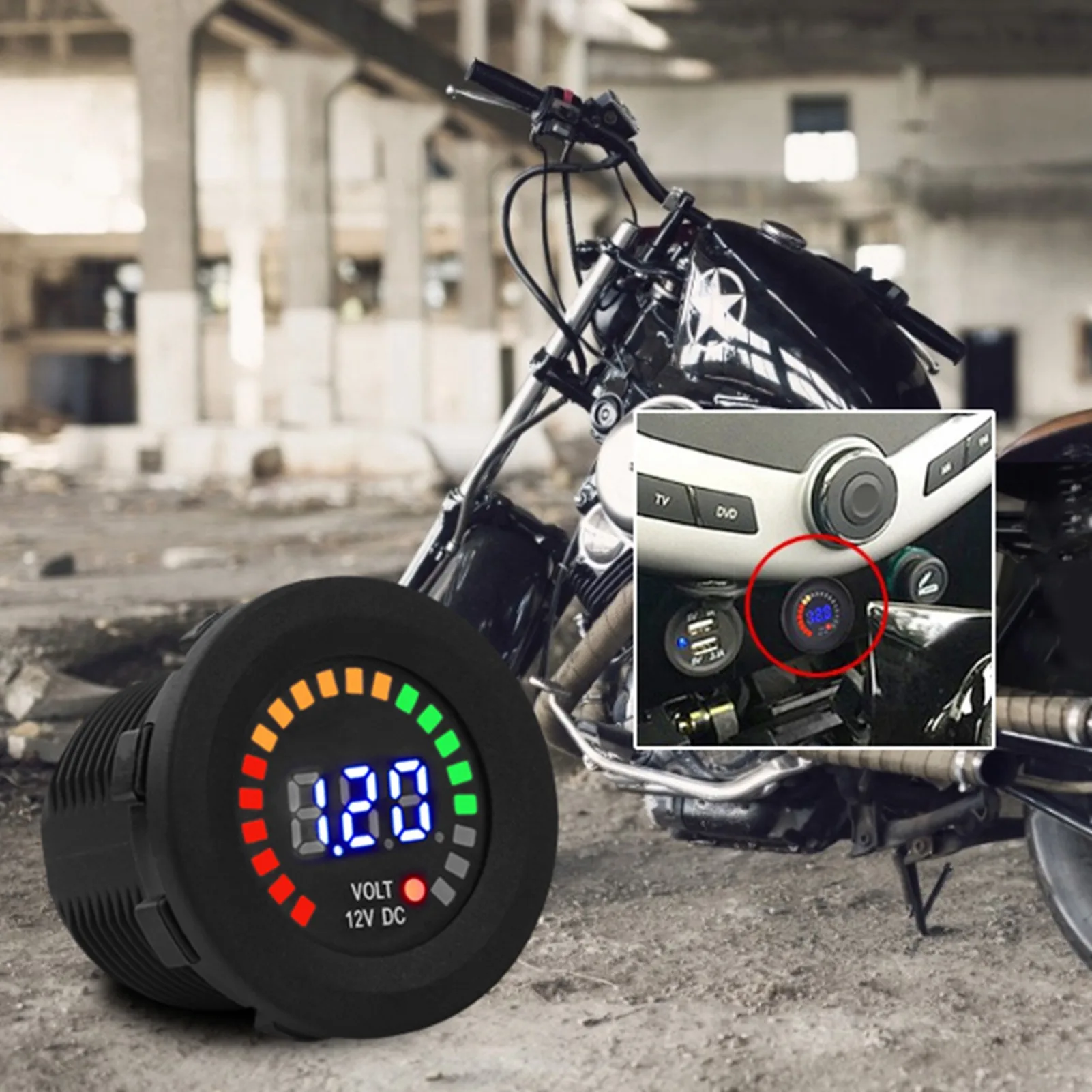 12V Motorrad Auto LED Digital Display Voltmeter Wasserdicht Spannung Volt Meter Gauge Motorräder Autos Boote ATV UTV Camper – Detail 3