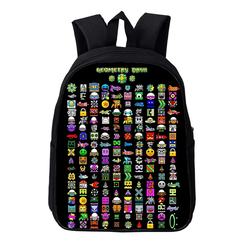 Mochila impermeável para crianças, Angry Geometry Dash Print, Mochilas escolares leves para meninos e meninas, Saco de jardim de infância