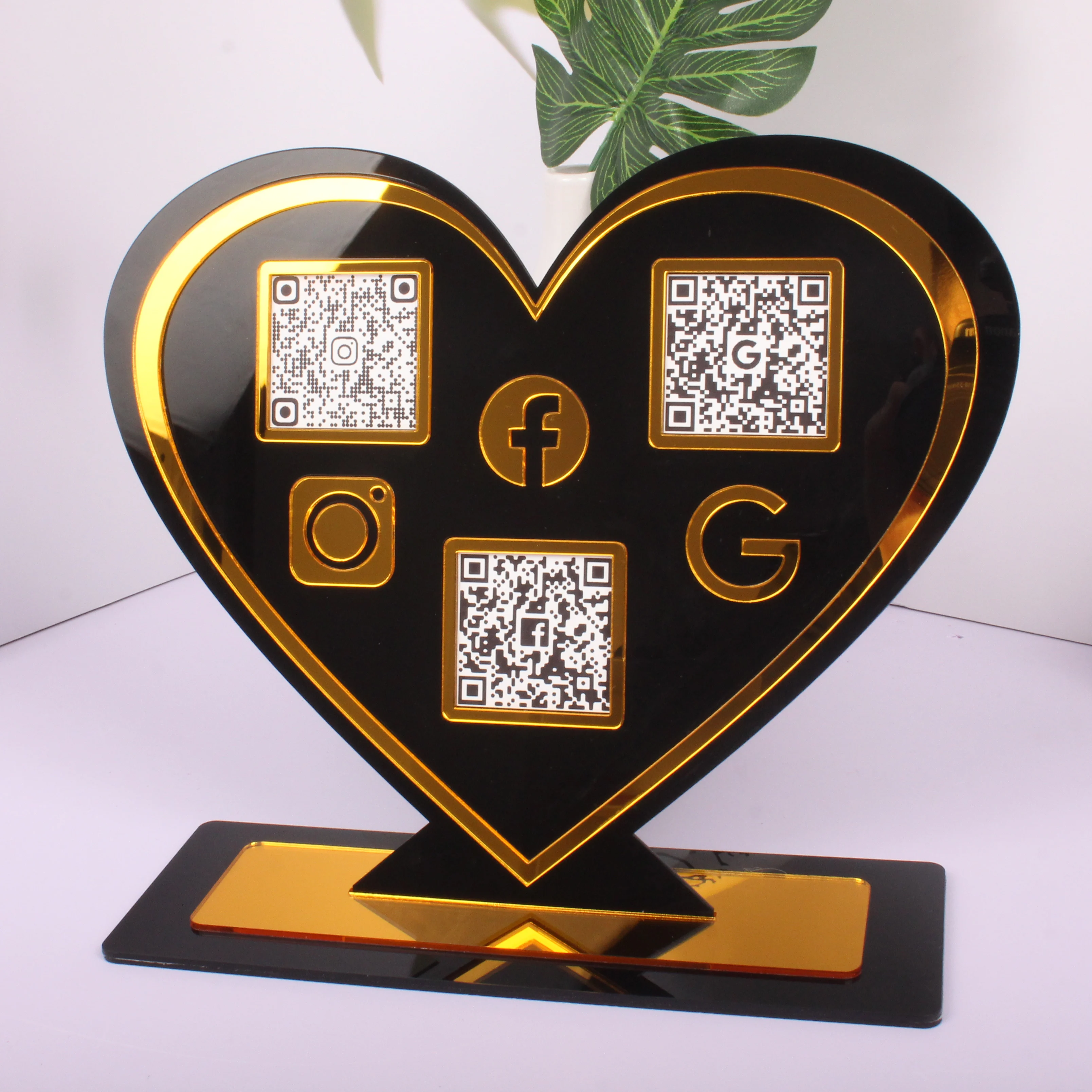 علامات الوسائط الاجتماعية للأعمال، مسح رمز الاستجابة السريعة، مخصص، اتبع لوحة أيقونة ذهبية من الأكريليك الدائمة، Instagram Facebook Google Sign #3