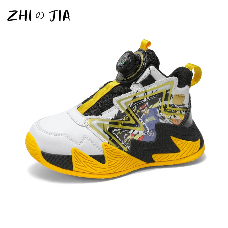 Teenage Rotary Buckle Sneakers Children's Fashion Trendy Shoes Outdoor Anti slip Wear Resistant Sneaker Boys Running Footwear