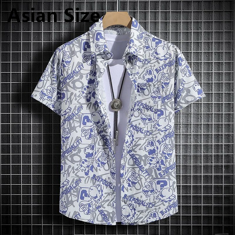 

Fashion Summer Hawaiian Shirts For Men Trendy Holiday Vacation 3D Printed Short Sleeve Blouse Loose Breathable Streetwear Shirt