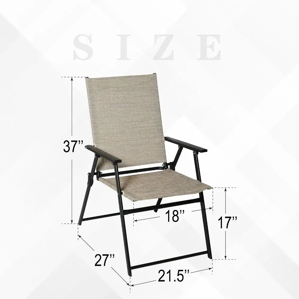 4-Piece Outdoor Dining Chair Set with Sling Backs, Armrests for Patio, Lawn, Camping, Courtyard, Balcony, Garden - Beige
