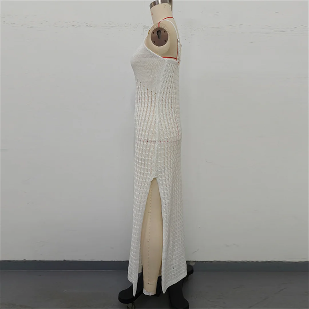 V-Ausschnitt, ärmellos, mit Ausschnitten, gehäkelt, gestrickt, Tunika, Strandkleid, Strandmode, Damen, V7212 – Detail 18