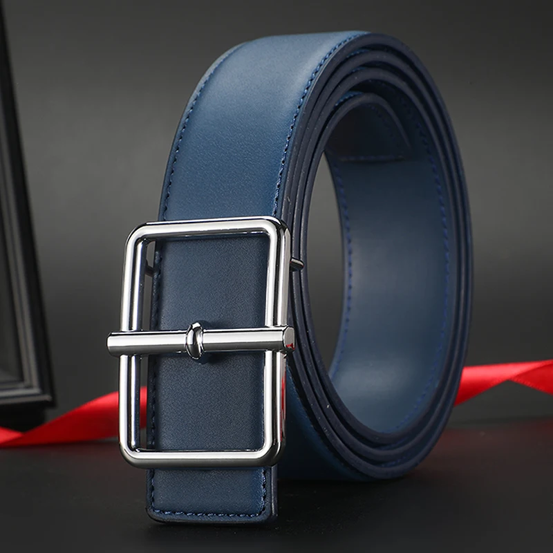 Herren-Gürtel Modische Metallschnalle Ledergürtel Schwarzer Casual Business Taillengürtel für Männer – Detail 8