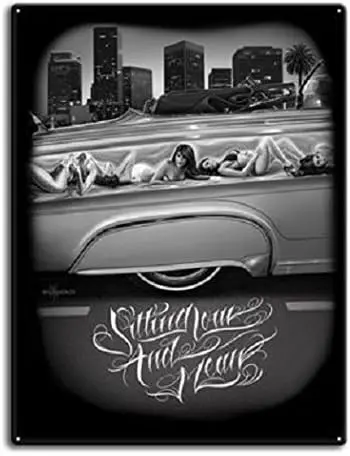 DGA Day of the Dead Lowrider Classic Slam Sitting Low and Mean Sign Tin Metal es-aluminum