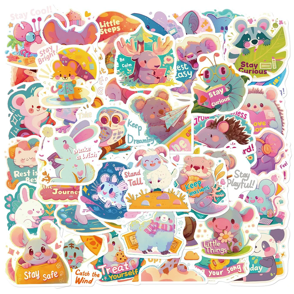 

10/30/50pcs Cute Dopamine Animal Inspirational Stickers Kawaii Cartoon Decals Stationery Phone Laptop Creative Sticker Kids Toy