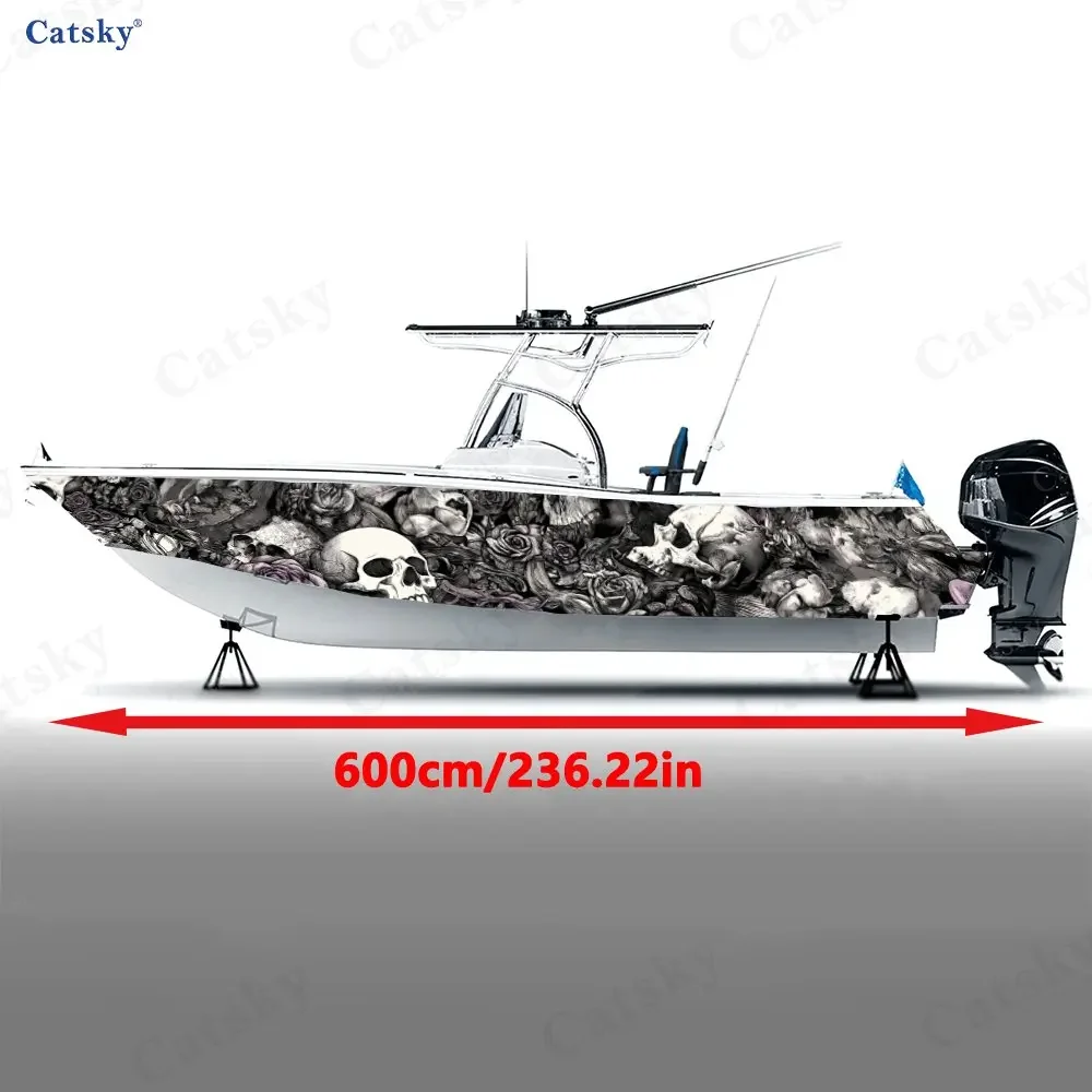 Dark Retro Style Skull Rose Mystery Craze Cool Boat Sticker Vinyl Ship Pontoon Deck Boat Fishing Decorative Pontoon Boats Decal