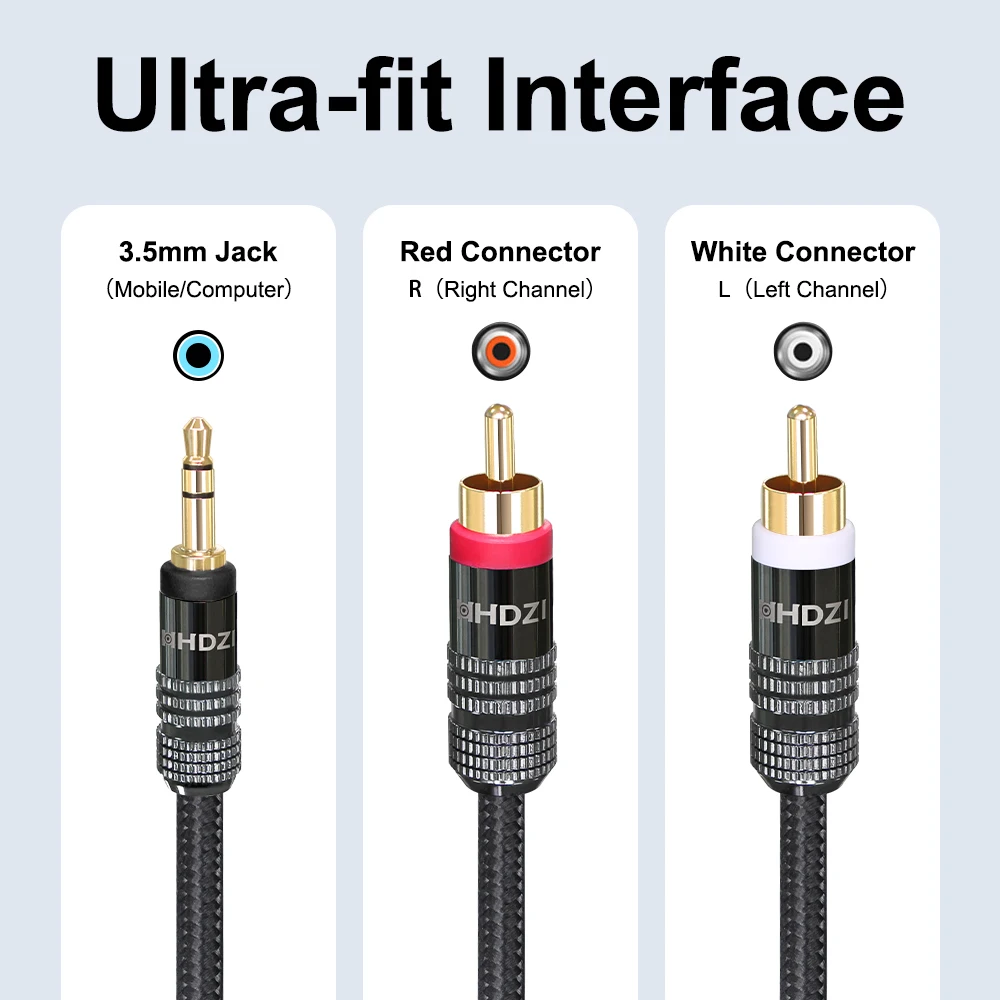 3.5mm to RCA Cable, RCA Male to Aux Audio Adapter HiFi Sound Headphone Jack Adapter Metal Shell RCA Y Splitter RCA