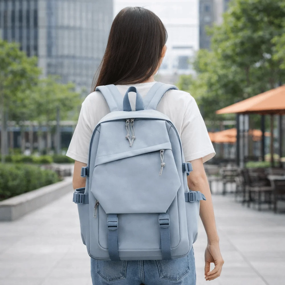 Multi-Function Nylon Backpack Adjustable Solid Color Women Shoulder Bag Korean Style Large Capacity Students Schoolbag Travel