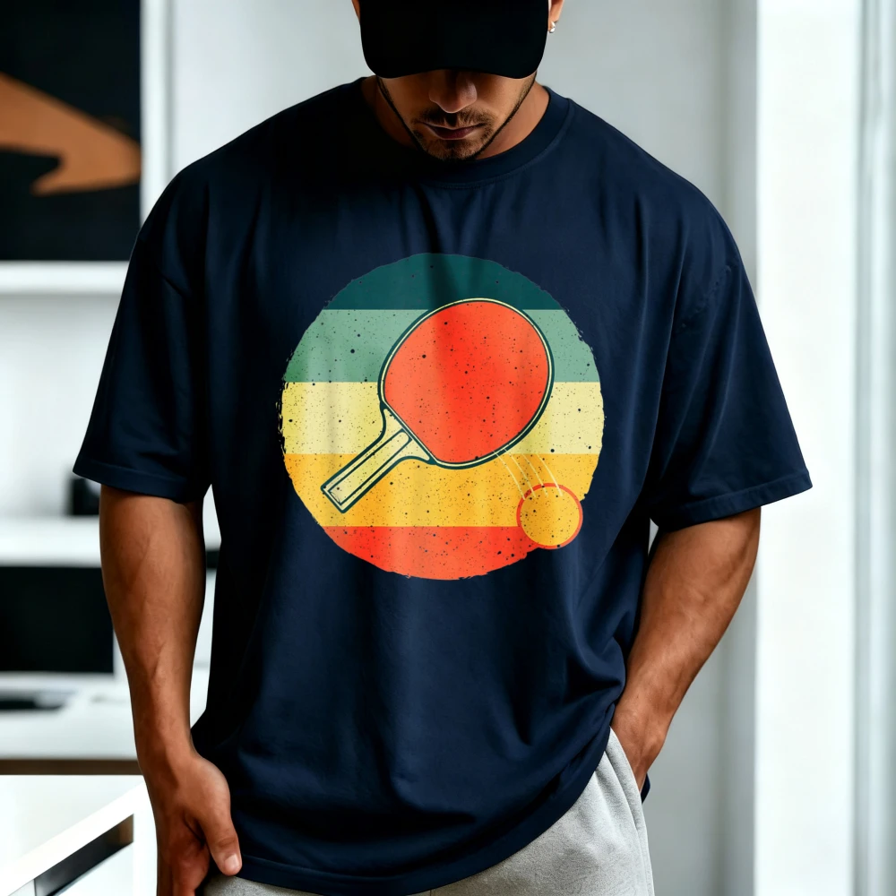 Funny Retro Rainbow Ping Pong Paddle Ball Design T-Shirt Summer Cotton Sports T-Shirt Men Women Fashion Casual Tops