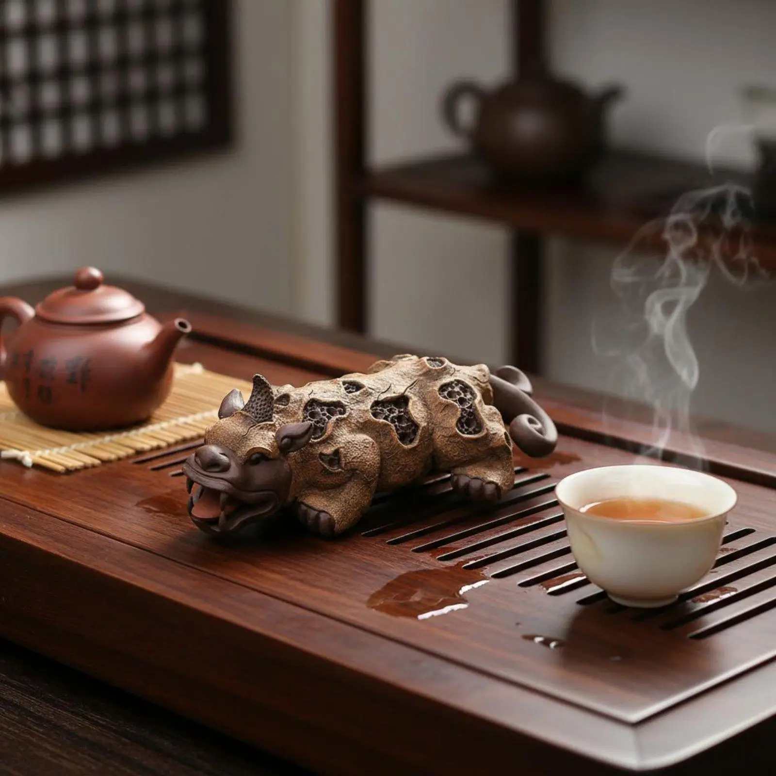 Traditional Zisha Clay Pixiu Figurine Tea Pet Sculpture Decorative Animal Statue for Tea Ceremony Tabletop Art
