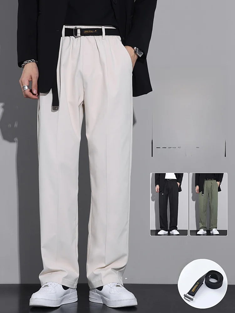 

Белые повседневные брюки мужские весенние свободные прямые широкие брюки с эффектом драпировки, брюки премиум-класса