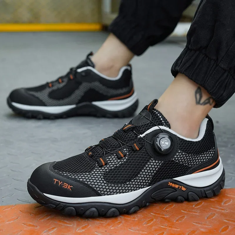 

Рабочие ботинки со стальным носком, защитная обувь с вращающейся кнопкой, легкая летняя дышащая рабочая обувь, нескользящие рабочие кроссовки с защитой от проколов