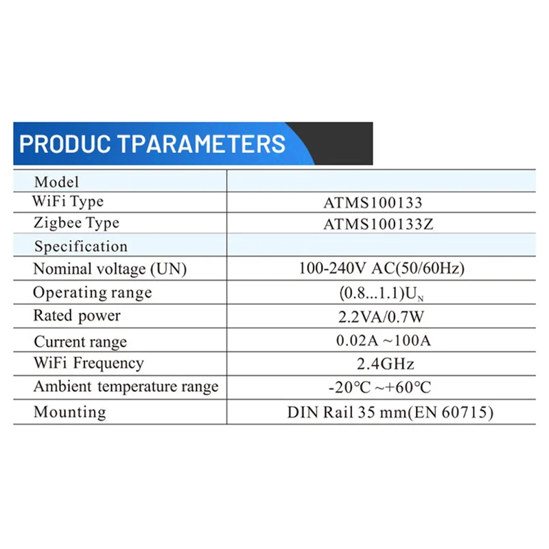 A93P Zigbee Three-Phase Energy Meter 100-240V Mobile App Remote Control Household Multifunctional Rail Energy Meter