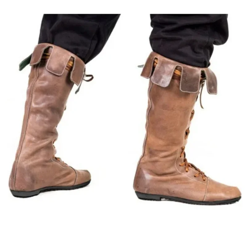 qq273Men عصر النهضة القرون الوسطى بو الجلود القراصنة أحذية رعاة البقر الغربية شيك فارس الأحذية