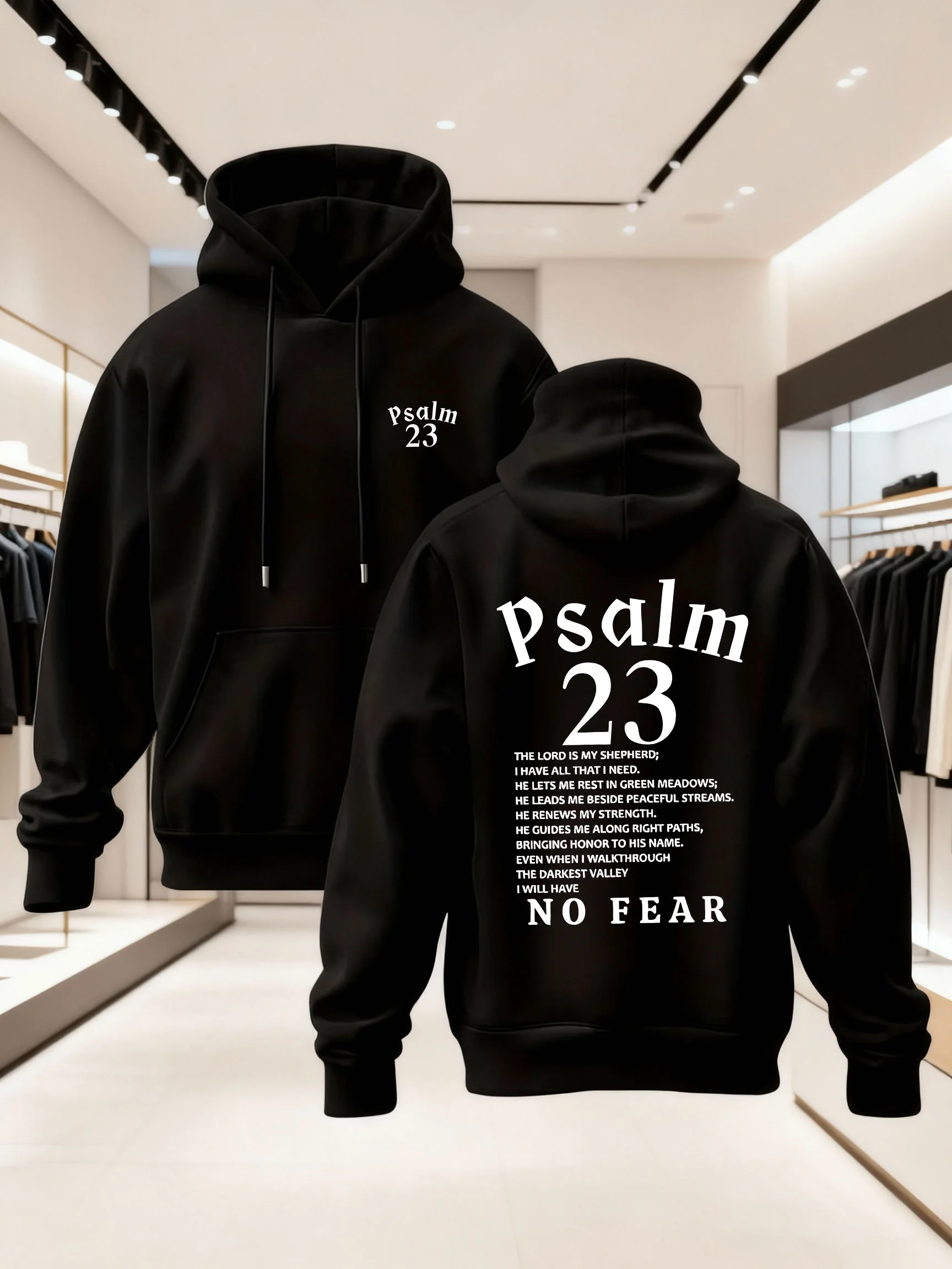 Spiritual Belief Theme Men's Casual Hooded Sweatshirt with Text Print - Loose and Comfortable Daily Turtleneck Sweatshirt