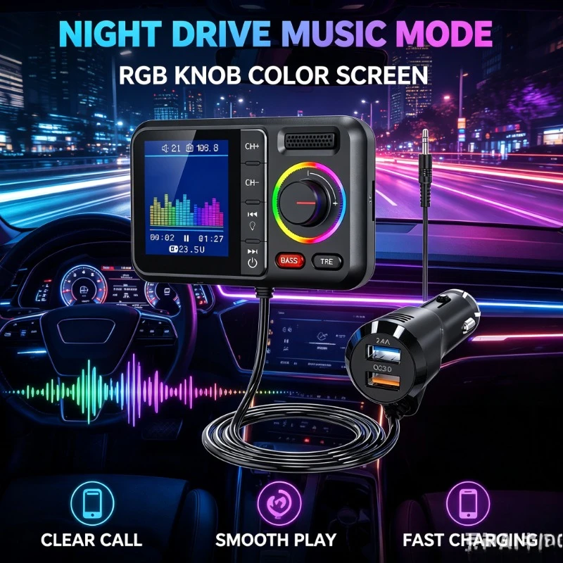 In‑Vehicle Wireless Audio Converter, QC3.0 AUX Adapter For Urban Commute Fast MP3 Audio Decoding Output