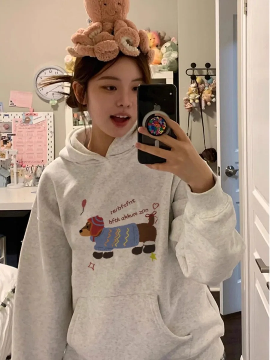 

Модная толстовка унисекс 2025 American Lazy Chic Sausage Dog с флисовой подкладкой, оверсайз, премиум-класса, для женщин и мужчин