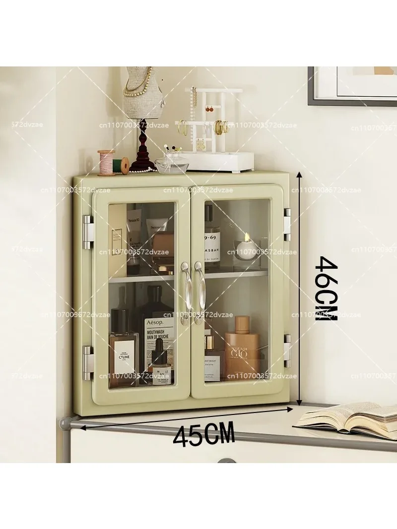 Retro metal triangular cabinet, corner storage cabinet, bedroom desktop embedded glass display cabinet