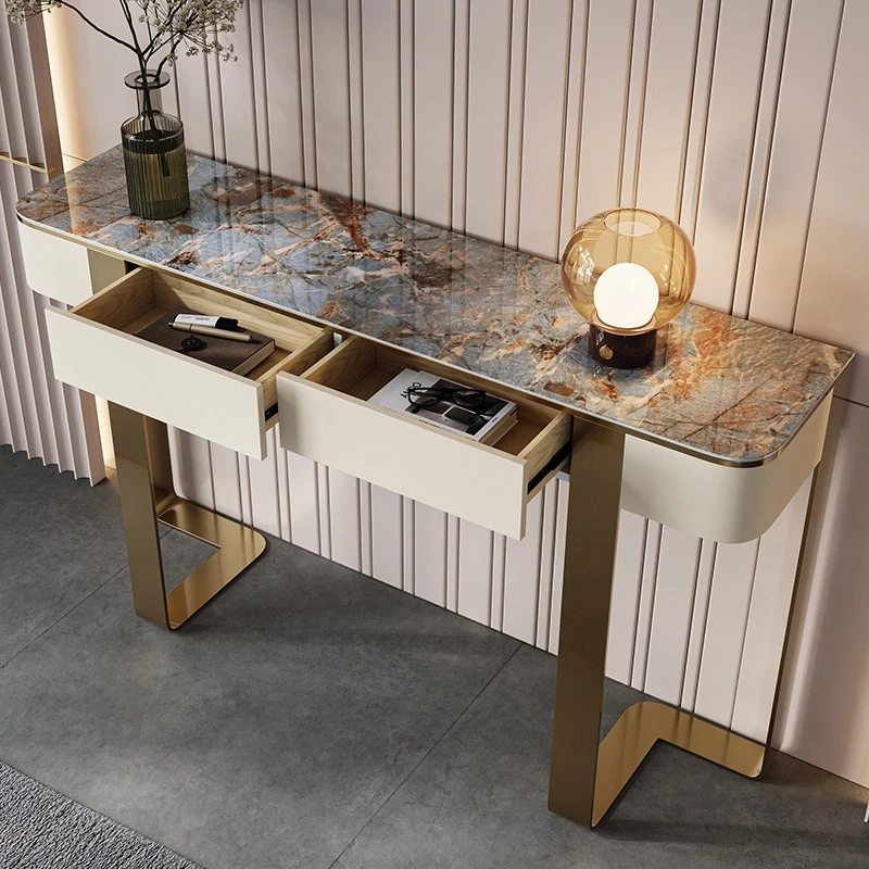 

Solid wood entrance table high-end modern simple bright rock slab entry end view table household living room entrance cabinet