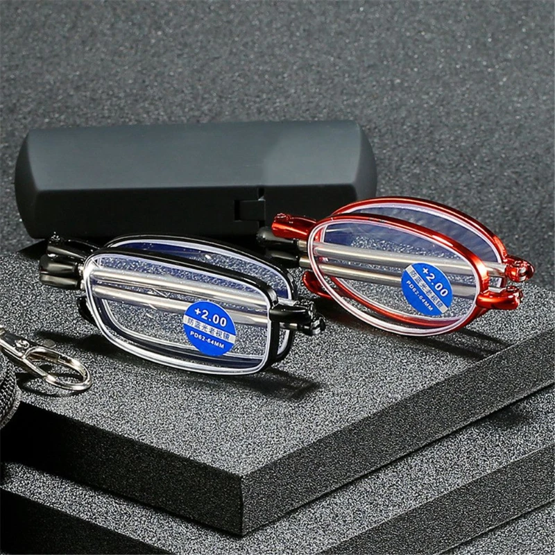 Folding Reading Glasses with Case Men Women Portable Telescopic Rotation Presbyopia Eyeglasses Diopter Prescription Glasses